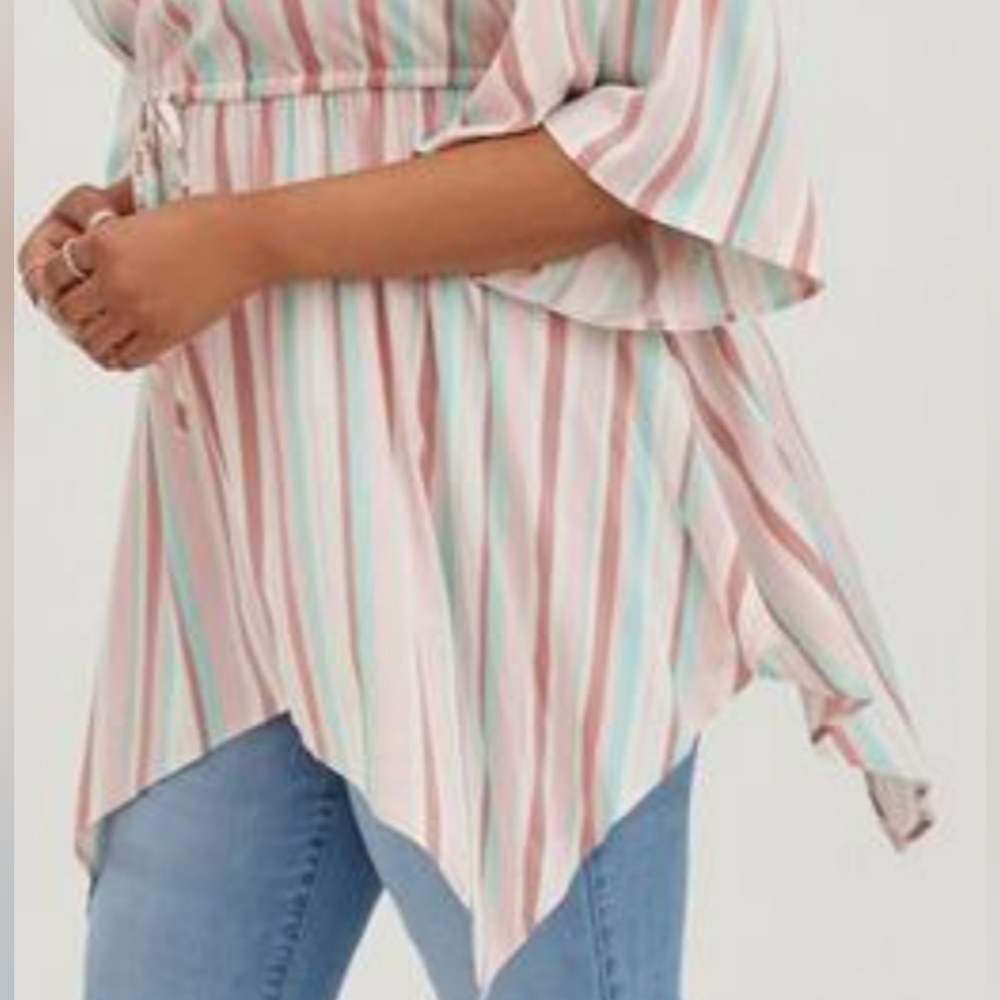 Torrid, NWOT, Babydoll Top, Stretch Challis Stripe Pink, Size 3X - Picture 2 of 9